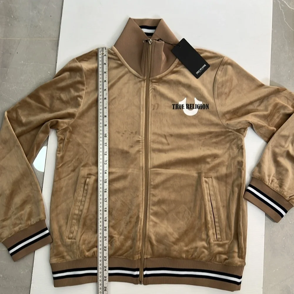 NWT True Religion Men's Velour Logo Track Jacket Travertine Color Small S